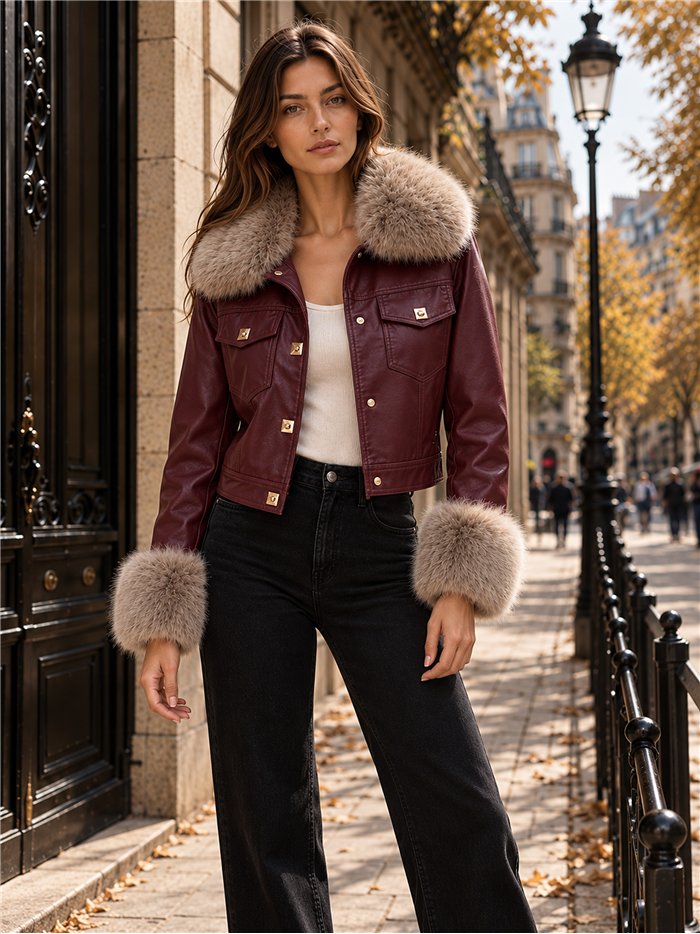 Chaqueta efecto piel con pelo