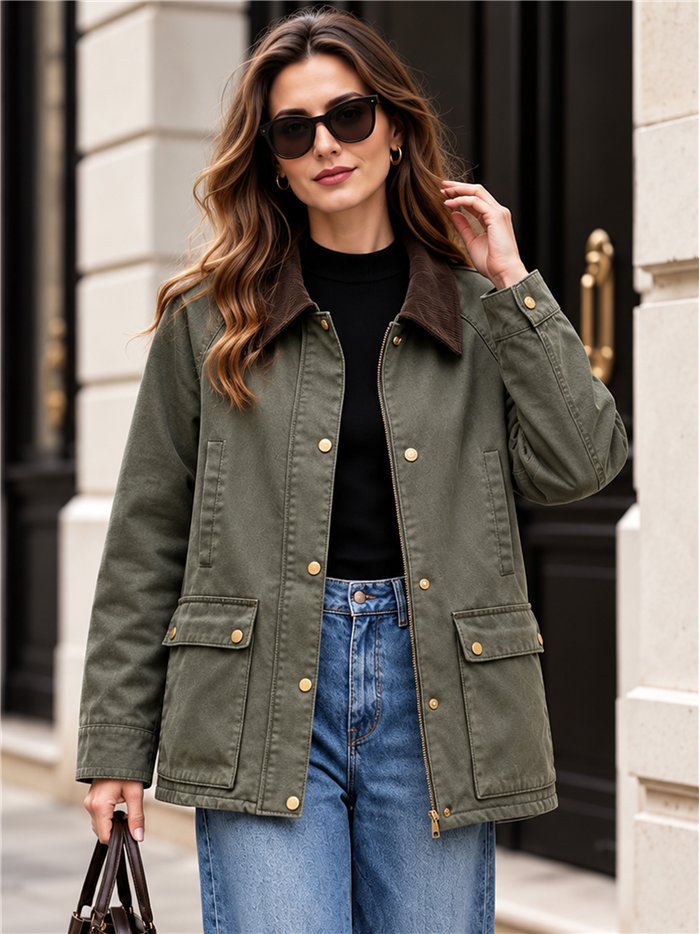 Parka encerada acolchada cuello pana