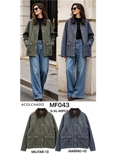 Parka encerada acolchada cuello pana 2