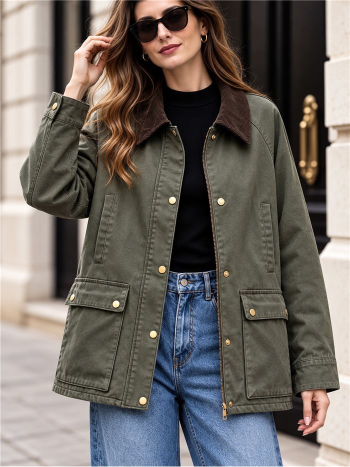 Parka encerada acolchada cuello pana