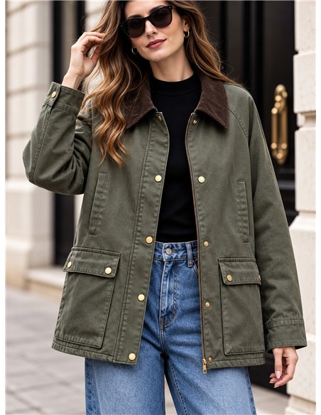 Parka encerada acolchada cuello pana