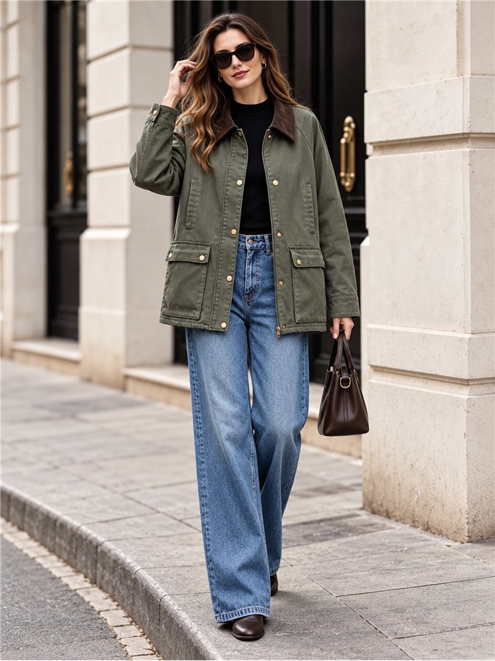 Parka encerada acolchada cuello pana