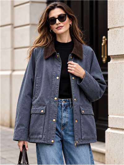 Parka encerada acolchada cuello pana