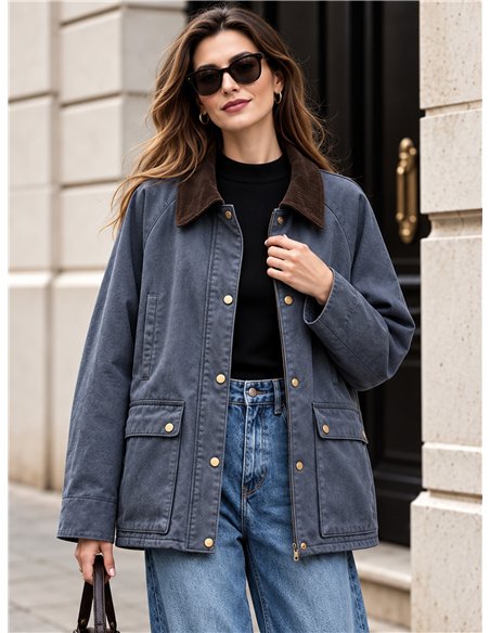 Parka encerada acolchada cuello pana