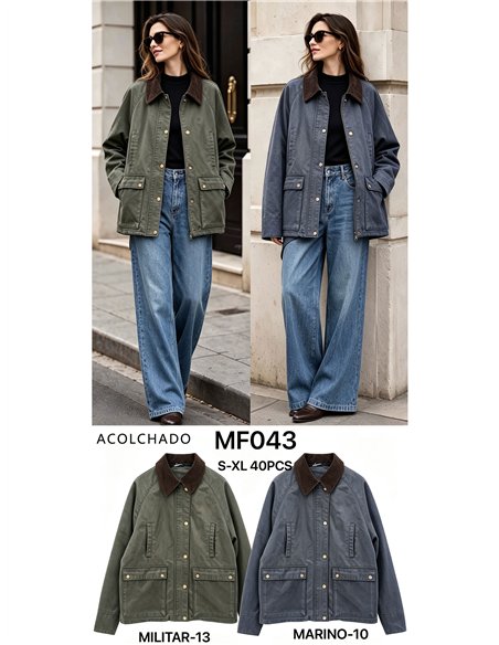 Parka encerada acolchada cuello pana