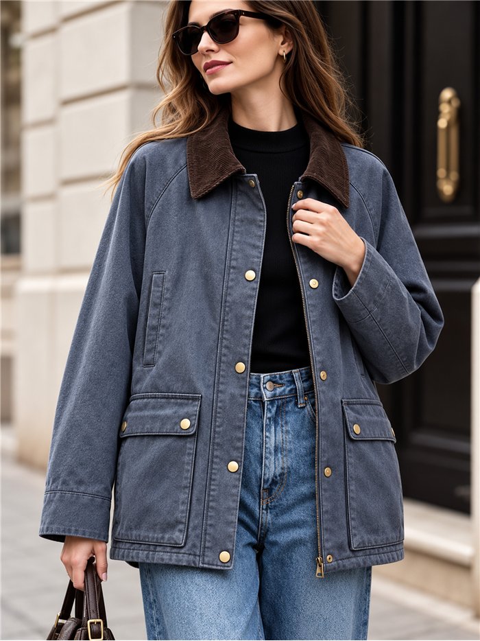 Parka encerada acolchada cuello pana