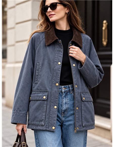 Parka encerada acolchada cuello pana