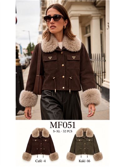 Chaqueta efecto piel con cuello y puños de pelo 2