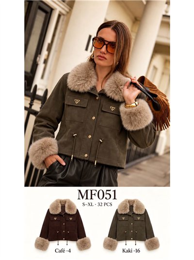 Chaqueta efecto piel con cuello y puños de pelo 2