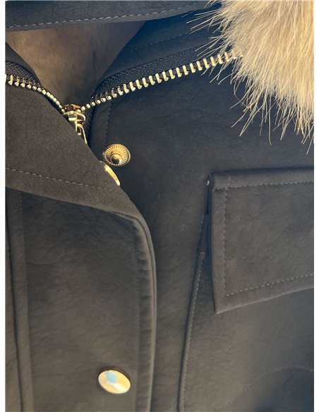 Chaqueta efecto piel con cuello y puños de pelo