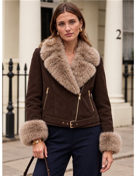 Chaqueta biker efecto piel con pelo