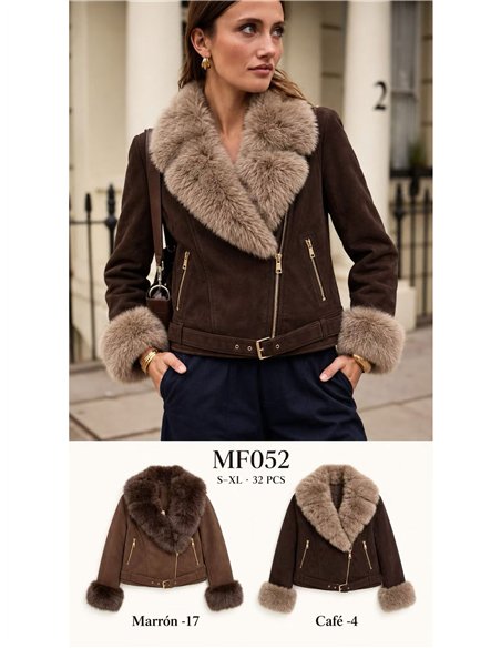 Chaqueta biker efecto piel con pelo