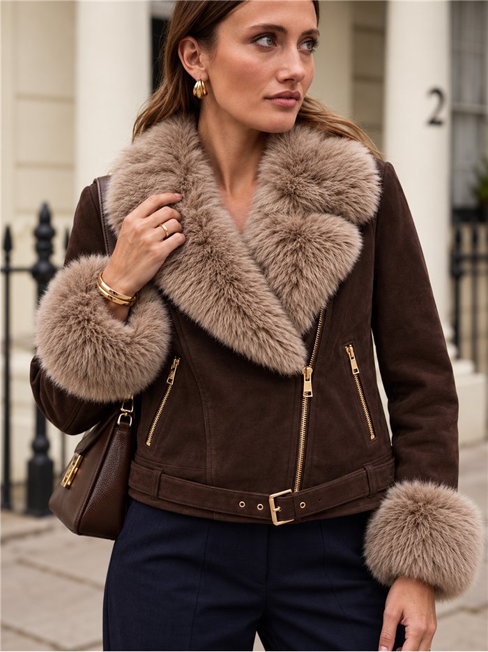 Chaqueta biker efecto piel con pelo