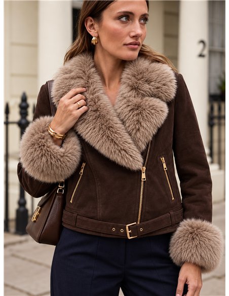 Chaqueta biker efecto piel con pelo