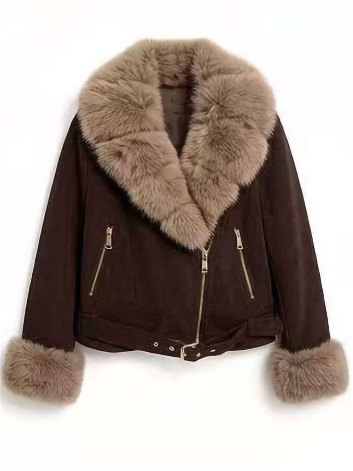 Chaqueta biker efecto piel con pelo