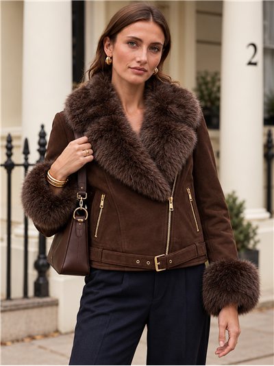 Chaqueta biker efecto piel con pelo