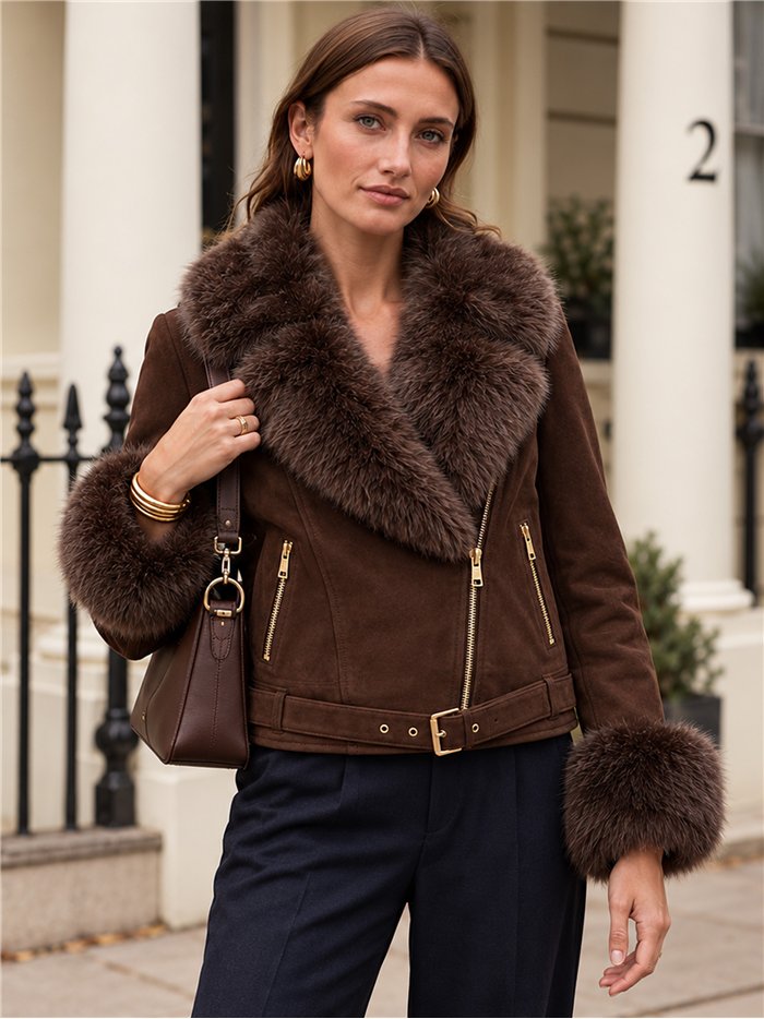 Chaqueta biker efecto piel con pelo