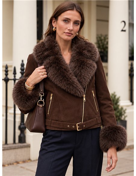 Chaqueta biker efecto piel con pelo