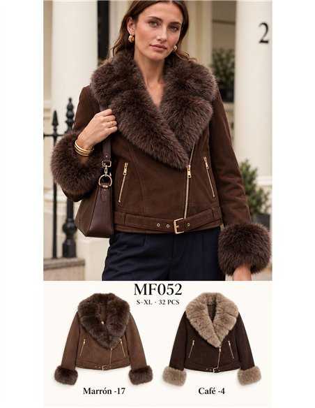 Chaqueta biker efecto piel con pelo