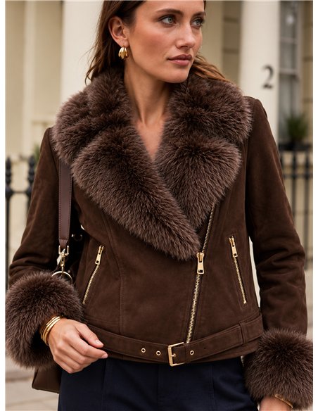 Chaqueta biker efecto piel con pelo