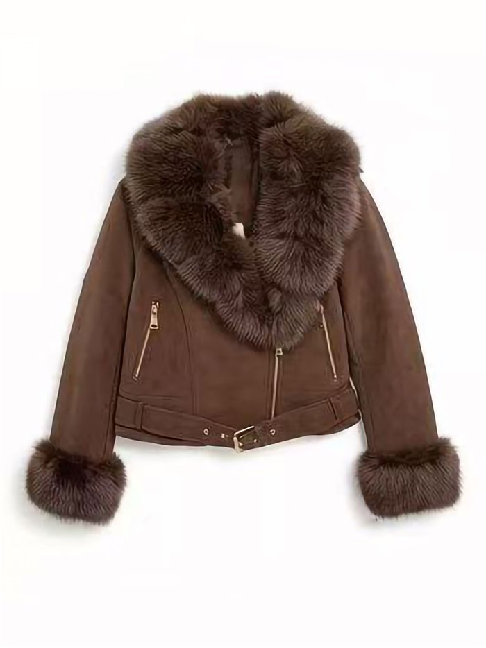 Chaqueta biker efecto piel con pelo