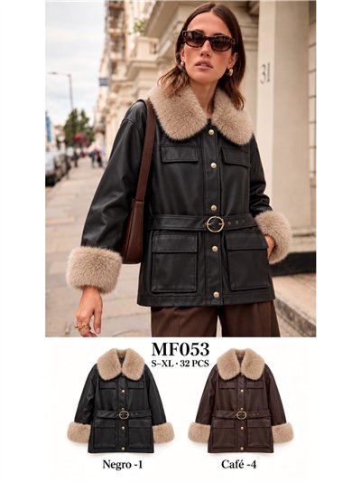 Kunstlederjacke mit Gürtel und Pelzbesatz 2