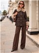 Chaqueta efecto piel con cinturón y pelo
