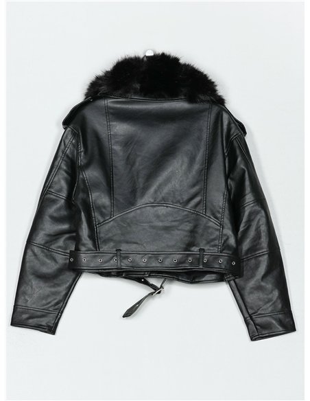 Chaqueta biker efecto piel con cuello de pelo