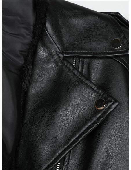 Chaqueta biker efecto piel con cuello de pelo