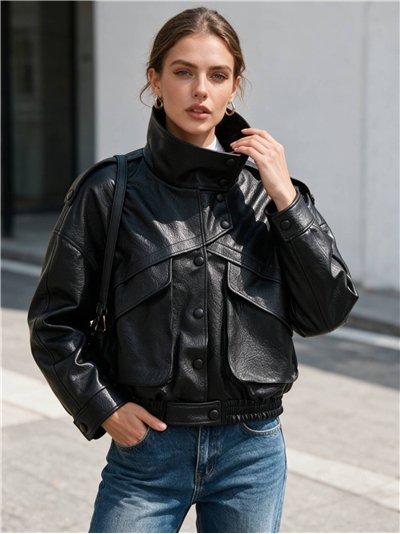 Chaqueta bomber efecto piel cuello alto