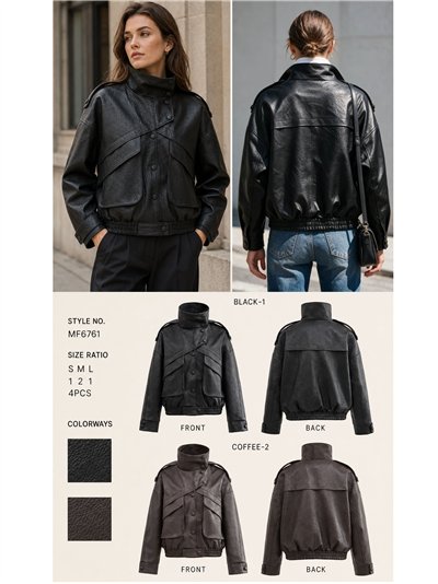 Chaqueta bomber efecto piel cuello alto 2