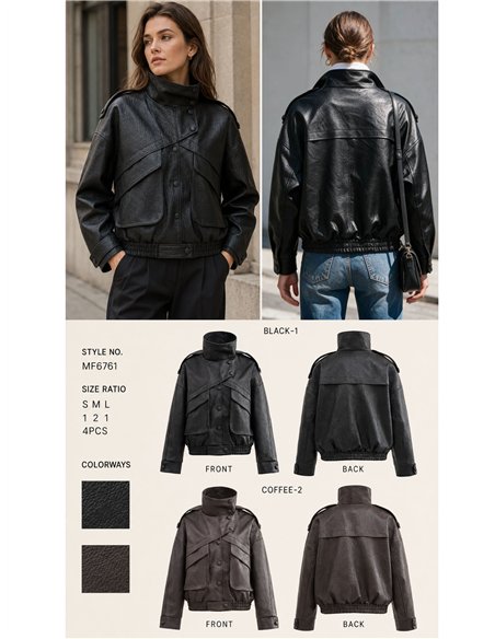 Chaqueta bomber efecto piel cuello alto