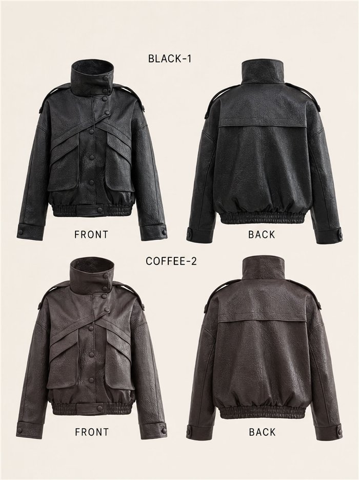 Chaqueta bomber efecto piel cuello alto