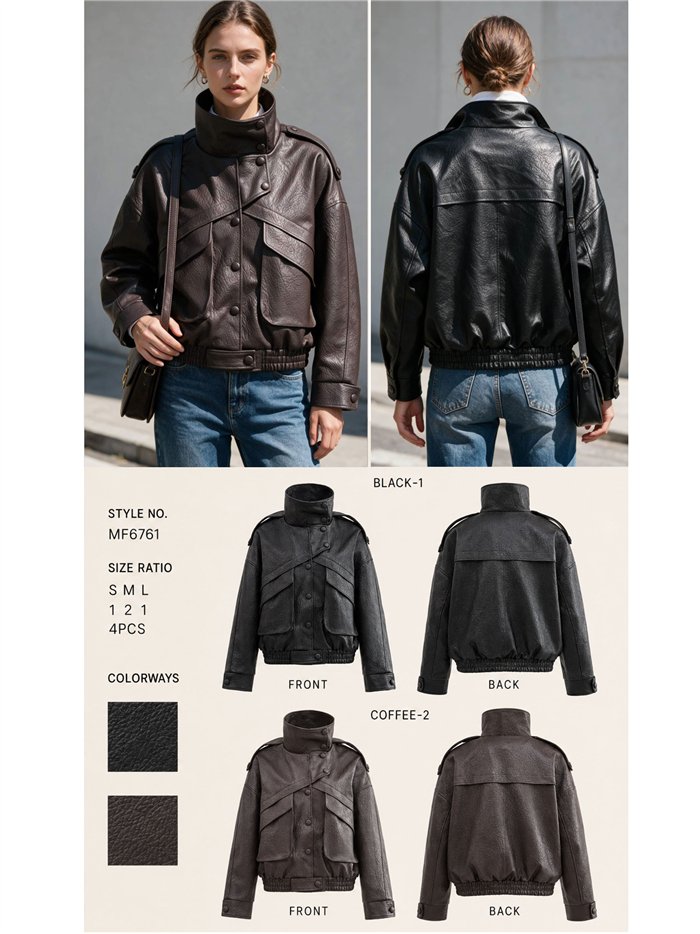 Chaqueta bomber efecto piel cuello alto