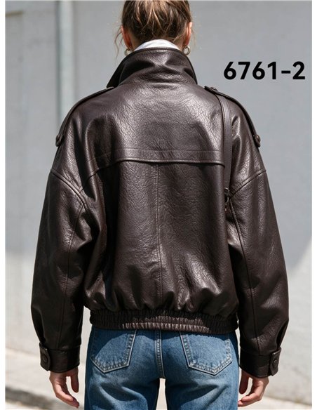 Chaqueta bomber efecto piel cuello alto
