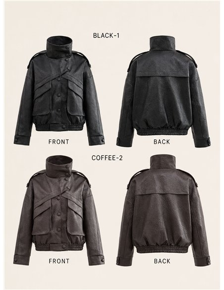 Chaqueta bomber efecto piel cuello alto