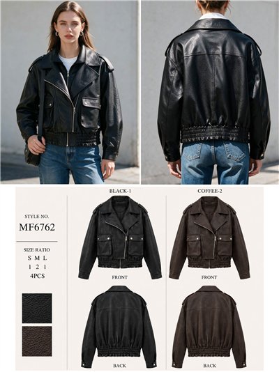 Chaqueta biker efecto piel con bolsillos 2