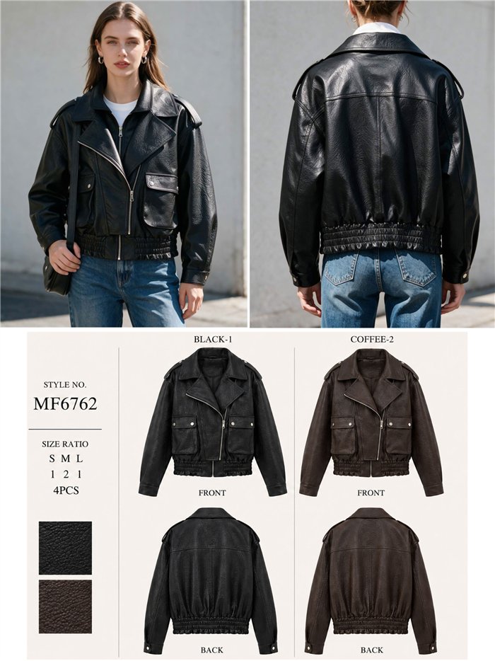 Chaqueta biker efecto piel con bolsillos