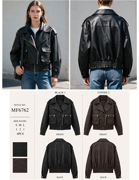 Chaqueta biker efecto piel con bolsillos