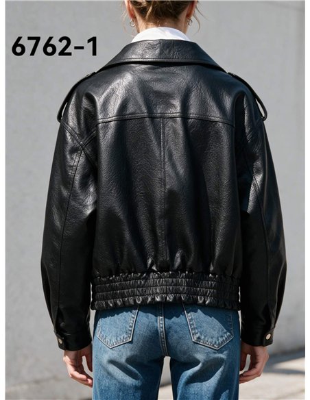 Chaqueta biker efecto piel con bolsillos