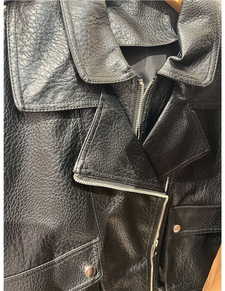 Chaqueta biker efecto piel con bolsillos