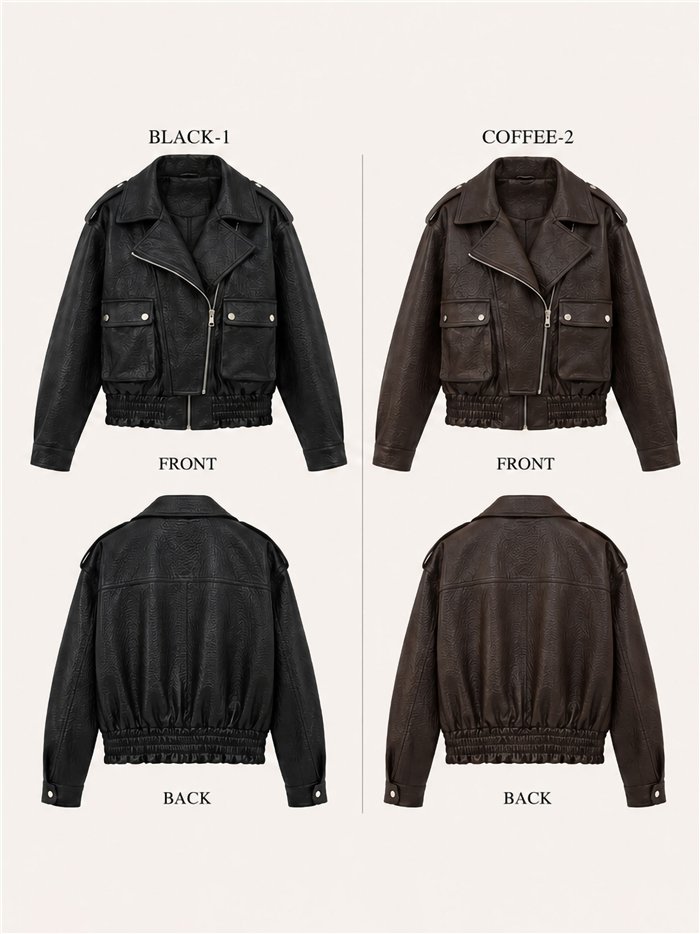 Chaqueta biker efecto piel con bolsillos