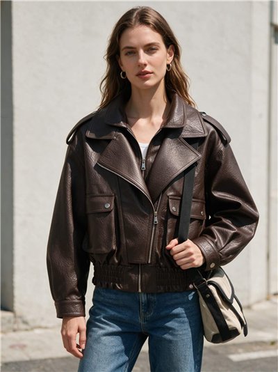Chaqueta biker efecto piel con bolsillos