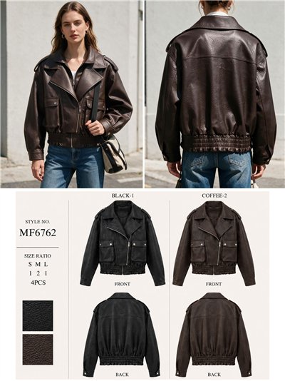 Chaqueta biker efecto piel con bolsillos 2