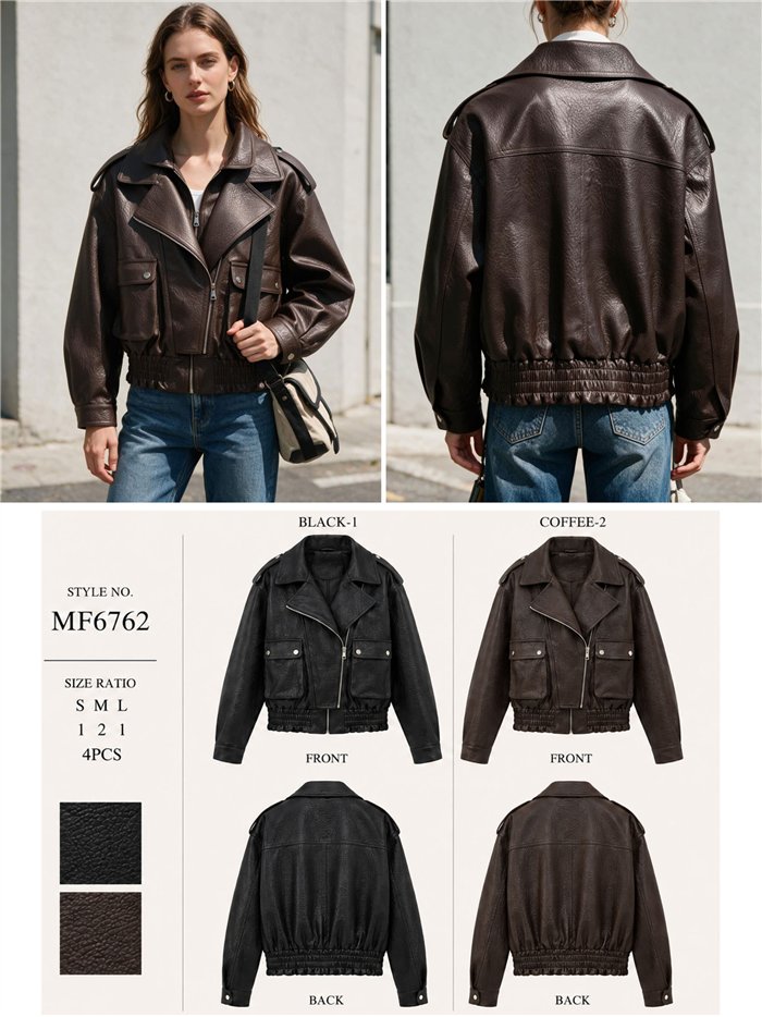 Chaqueta biker efecto piel con bolsillos