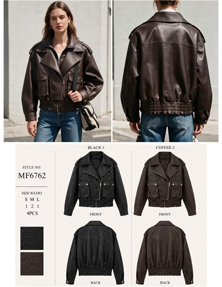 Chaqueta biker efecto piel con bolsillos
