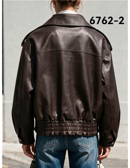 Chaqueta biker efecto piel con bolsillos