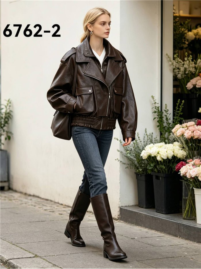 Chaqueta biker efecto piel con bolsillos