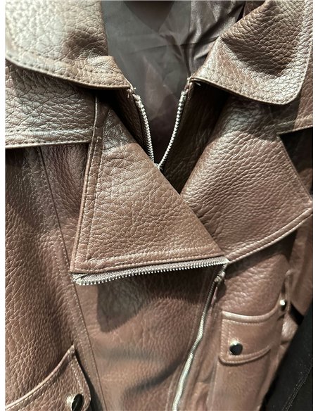 Chaqueta biker efecto piel con bolsillos