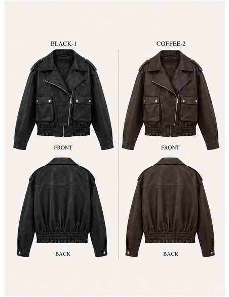 Chaqueta biker efecto piel con bolsillos